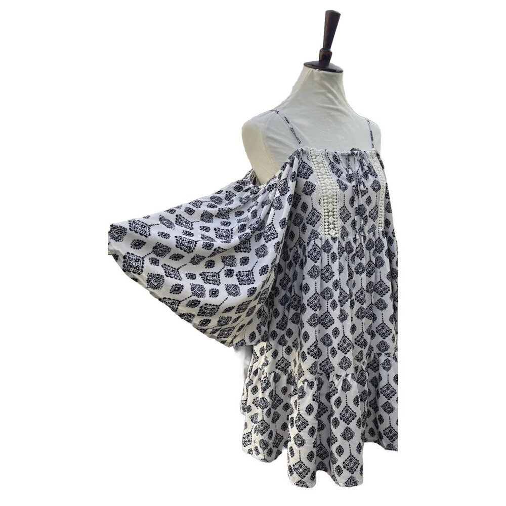 Glamorous Tile Print Cold Shoulder Mini Dress Size Small Lace Insert - Picture 8 of 14